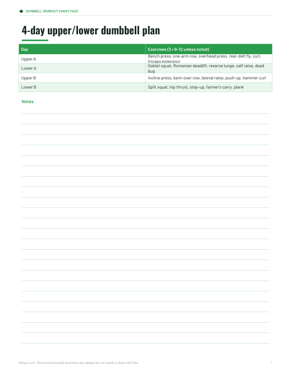Preview of 4-Day Dumbbell Workout Plan